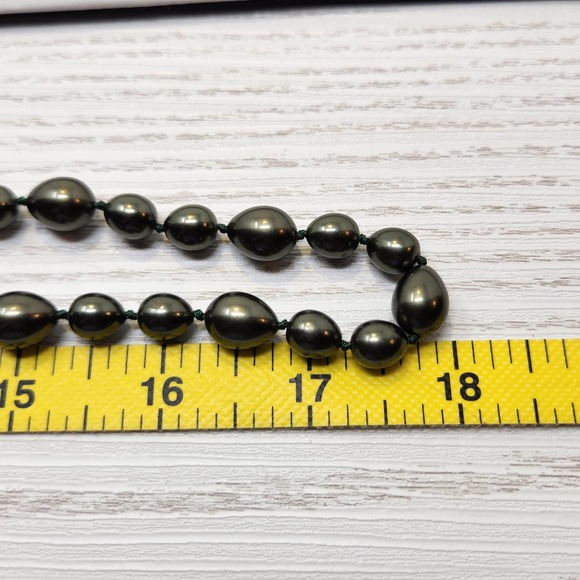 Gunmetal Gray Glass Bead Strand Long Necklace Black Rhinestone Clasp Hand Knot - Picture 5 of 5